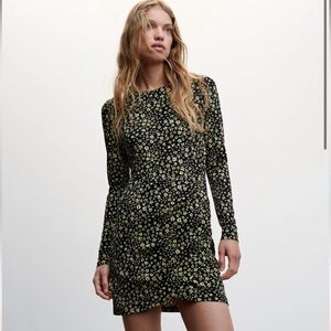 MNG Mango black and yellow flower power long sleeve dress